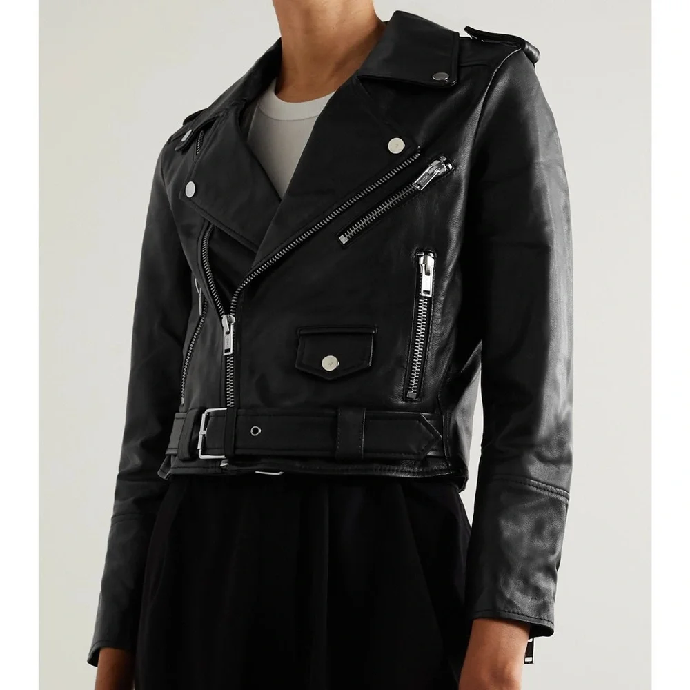 Deadwood Cropped Joan Recycled Leather Motorcycle Jacket 38/6 - Picture 8 of 9